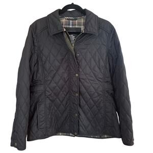 L.L. Bean black quilted two way zip plaid lined jacket SIZE MP